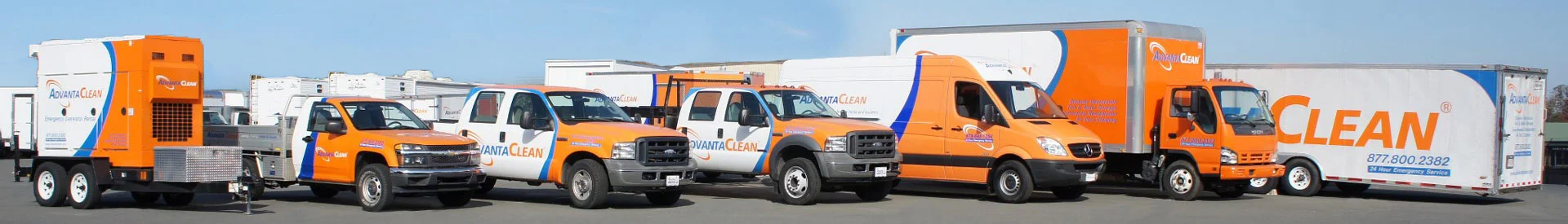 AdvantaClean fleet of branded vehicles