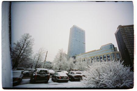 A commercial parking lot frosted