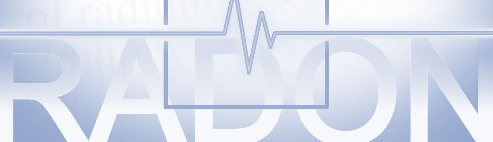 Abstract blue graphic with the word RADON and a heartbeat pulse line overlay for AdvantaClean radon testing.