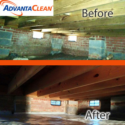 Crawlspace before and after cleaning