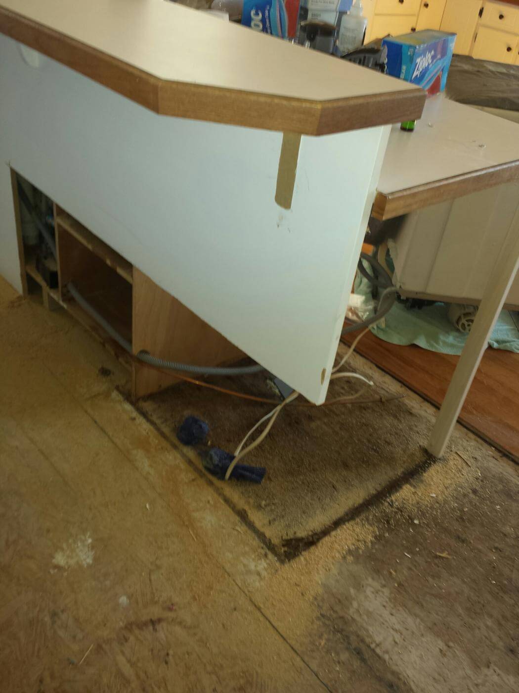 Water damage to cabinets