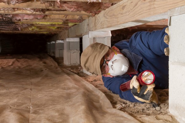 inspector checking crawl space